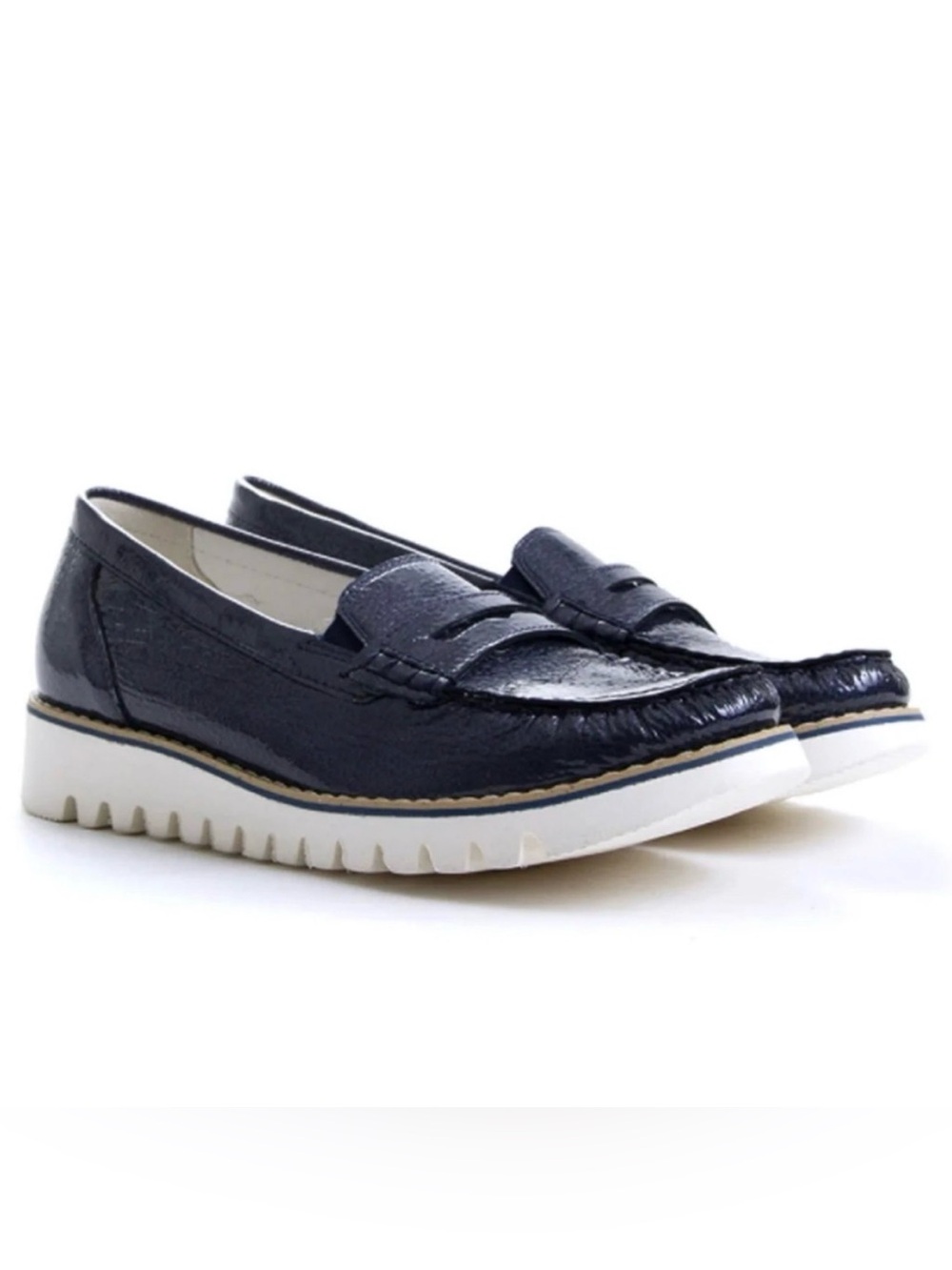 Waldlaufer Lyla metallic navy Hungarian made penny Loafers size 8